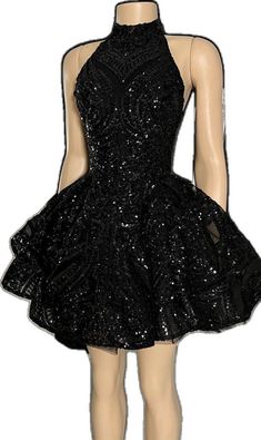 Sparkly Birthday Party, Black Prom Dresses Short, Sparkly Birthday, Prom Dress Short Lace, Dresses High Neck, Black Prom Dress Short, Birthday Party Dresses, Sequin Appliques, Black Prom