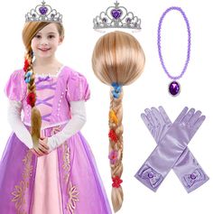 PRICES MAY VARY. Rapunzel Wig Package included: 1pc Rapunzel wig, 1pc princess tiara, 1pc necklace, 1 pair of gloves. Your child can look just like Princess Rapunzel with this beautiful wig. Perfect for girls birthday parties and dress up games. Great costume accessories for parties, stage performance etc. Adjustable strap for a secure fit. One size fits most children. 100% Olefin hair. The princess wig for kids is blonde, very lustrous and soft. The Rapunzel wig is suitable for parties, cosplay Tangled Rapunzel Hair, Princess Rapunzel Dress, Rapunzel Dress Up, Elsa Braid, Rapunzel Braid, Rapunzel Wig, Elsa Wig, Sophie Grace, Tiara Necklace