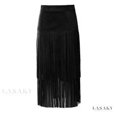 Lasaky - Wild and Stylish Cowboy Fringe Maxi Skirt Maxi Skirt And Boots, Long Fringe Skirt, Fringe Maxi Skirt, Fringe Midi Skirt, Black And Khaki, Feminine Skirt, Body Skirt, Cowgirl Chic, Western Look