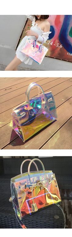 Holographic PVC Satchel Handbags Shoulder Clear Purse | Baginning Trendy Iridescent Bag For Everyday Use, Iridescent Trendy Bag For Everyday Use, Trendy Iridescent Bags For Everyday Use, Iridescent Rectangular Bag For Gift, Trendy Iridescent Bags, Trendy Iridescent Party Bag, Trendy Rainbow Travel Bag, Iridescent Rectangular Shopping Bag, Iridescent Rectangular Travel Bag