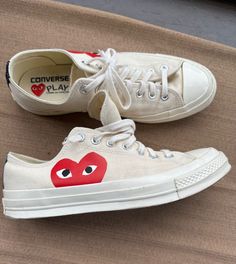 Comme des Garçons Play converse Chuck Taylor Hidden Heart Low Top Sneakers  Size: Men 9 Women 11 Playful Converse Low-top Sneakers, Cdg Converse Low Top, Comes Des Garcons Converse, Converse Cdg One Star, Comme Des Garcons Play Converse, Converse Low, Play Converse, Converse Comme Des Garcons, Comme Des Garcons Play