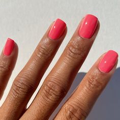 BAM is a vibrant coral-pink creme nail polish. Our creme polishes feature a smooth, high quality formula for ease of use and long lasting wear. Opaque in 2 coats. All Cirque Colors products are non-toxic, 10-free, vegan and cruelty-free. They do not contain DBP (dibutyl phthalate), TPHP, toluene, xylene, ethyl tosylamide, camphor, formaldehyde, formaldehyde resin, parabens, and tert-butyl hydroperoxide. Each shade is custom-formulated to be rich in color and high on performance. Use them in conj Trending Nail Colors 2024 Summer, Summer Solid Nails, Nail Colors 2024 Summer, Watermelon Color Nails, Solid Summer Nails, Summer Nails One Color, Coral Red Nails, Summer Nail Colors 2024, Pink Pastel Nails