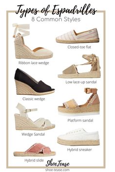 Different Types Of Shoes For Women, Cute Close Toed Shoes, How To Style Espadrilles Outfit, Classy Summer Shoes, Espadrilles Shoes Outfit, Gold Espadrilles Outfit, Summer Espadrilles Outfits, Types Of Sandals For Women, Espadrilles Outfit Jeans