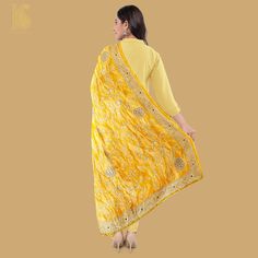 Kournikova Yellow Pure Organza Silk Dupatta with Gotta Patti Embroidery - Khinkhwab Designer Sets With Gota Work For Festivals, Designer Chanderi Sets With Dupatta, Elegant Yellow Embroidered Sharara, Elegant Yellow Traditional Wear With Gota Work, Designer Silk Dupatta For Reception, Elegant Yellow Sets With Gota Work, Designer Resham Embroidery Dupatta For Reception, Designer Dupatta With Resham Embroidery For Reception, Festive Designer Georgette Sets