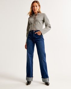 Women's High Rise 90s Relaxed Jean | Women's Bottoms | Abercrombie.com High Rise 90s Relaxed Jean, Female Features, Vintage Aesthetics, Women's Bottoms, Cuffed Jeans, Relaxed Jeans, Pocket Bag, High Rise Jeans, Boyfriend Jeans