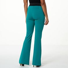 DG2 by Diane Gilman Ponte Knit Pull-On High Rise Flare Pant  Low maintenance, high fashion. Made from a soft, stretch ponte structured knit fabric, these flattering, flared bootcut pants bring effortless sophistication to your wardrobe. Fitted Solid Color Trousers, Solid Color Fitted Dress Pants, Fitted Solid Color Dress Trousers, Fitted Casual Dress Pants In Solid Color, Fitted Casual Dress Pants Solid Color, Stretch Dress Pants In Solid Color, Fitted Solid Color Dress Pants For Workwear, Stretch Solid Color Bottoms For Fall, Fitted Full-length Dress Pants For Winter