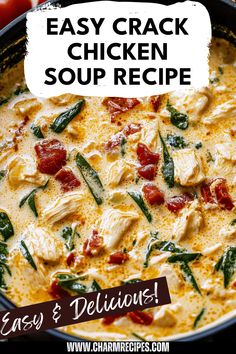 A delicious bowl of easy Crack Chicken Soup loaded with chicken, bacon, cheddar cheese and ranch flavors, perfect for cozy dinners. Zesty Ranch, Savory Chicken, Chicken Soup Recipes, Crispy Bacon, Shredded Chicken, Chicken Soup, Simple Ingredient, Cheddar, Bacon