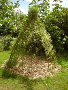 a teepee in the middle of some grass