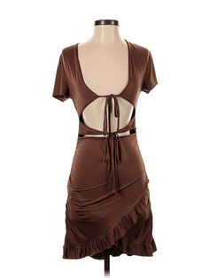 Shein Cocktail Dress Size: 4 Brown Dresses - used. 95% POLYESTER, 5% SPANDEX, Keyhole, Short, Short Sleeve | Shein Cocktail Dress: Brown Dresses - Used - Size 4 Cheap Brown Knee-length Mini Dress, Summer Midi Dress With Cutout And Short Sleeves, Fitted Sundress Mini Dress With Cutout, Fitted Sundress With Cutout, Casual Knee-length Mini Dress With Cutout, Fitted Short Sleeve Midi Dress With Cutout, Fitted Cutout Midi Dress With Short Sleeves, Fitted Midi Dress With Cutout And Short Sleeves, Fitted Brown Midi Dress For Summer