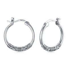 PRICES MAY VARY. 【Sterling Silver Bali Hoop Earrings for Men】These Boho hoop earrings for women feature a unique Balinese design, showcasing intricate patterns. 【High Quality Earrings】Sterling Silver bohemina hoop earrings made of sterling silver hoop plus return hypoallergenic, Nickel and lead-free, no rust and fading, no irritation. High polished, keep a long time color. 【Oxidized Bohemian Boho Hoop Earrings Design】Sterling silver bohemian hoop earrings are fit for girlfriends, wives, women, l Balinese Design, Boho Hoop Earrings, Mens Earrings Hoop, Earrings For Men, Earrings Design, Loop Earrings, Hypoallergenic Jewelry, Hypoallergenic Earrings, Huggie Hoop Earrings