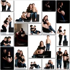 a collage of photos with people and babys posing for the camera in different poses