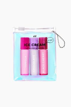 Limited Edition. A pouch with three lip glosses with practical roller ball applicators for irresistibly glossy lips on the go. Transparent with three different flavors to choose from. Vegan product. Free from ingredients of animal origin. 3 x 0.14 fl. oz. Vegan Ice Cream, Vanilla Chocolate, Roller Ball, Lip Glosses, M Beauty, Glossy Lips, Mineral Oil, Lip Gloss, The Go