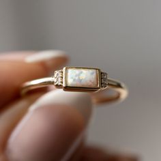 Opal Ring Baguette Ring Dainty Opal Ring Minimalist Ring - Etsy Dainty Opal Ring, October Birthstone Ring, Ring Baguette, October Birthstone Rings, Baguette Ring, Opal Ring Gold, Ring Stacking, Ring Minimalist, Minimalist Ring