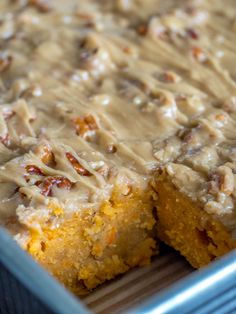 a close up of a cake in a pan