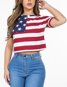 Cheap Sleeveless Tops For Independence Day, Trendy American Flag Print Top For Summer, Trendy Cotton Tops For 4th Of July, Trendy Summer Tops With Flag Print, Striped Short Sleeve Crop Top For Spring, American Flag Short Sleeve Top For Spring, Trendy Red Top With Flag Print, Casual Striped Cotton Crop Top, Casual Striped Crop Top