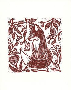 a drawing of a fox sitting in the middle of leaves