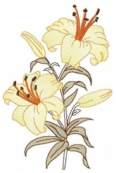 some yellow flowers are in the middle of a embroidery design on a white shirt or sweater