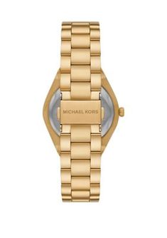 This structured gold-tone bracelet watch is full of true Fossil allure. | Michael Kors Women's Gold-Tone Lennox Bracelet Watch, Gold Gold Metal Watch With Polished Finish, Gold Metal Watches With Polished Finish, Gold Jewelry With Polished Finish And Round Dial, Gold Polished Stainless Steel Watch, Michael Kors Jewelry With Round Dial For Gifts, Michael Kors Round Dial Watch As A Gift, Michael Kors Gold Watches For Formal Occasions, Michael Kors Jewelry Gift With Round Dial, Gold Metal Watch Accessories With Solid Link Construction