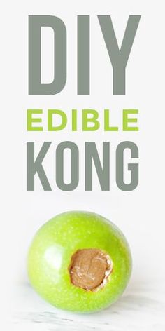 an apple with the words diy edible kong on it's front and side