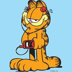 garfield the cat is listening to music with his headphones and earbuds on