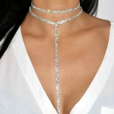 Rhinestone sexy dangle necklace Accessories Layering, Accessories Minimal, Matha Patti, Women Choker Necklace, Necklaces Silver, Wedding Indian, Layering Necklaces, Rhinestone Choker Necklace, Minimal Classic