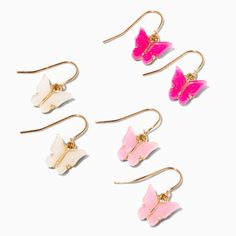 Cute Butterfly-shaped Jewelry For Parties, Pink Butterfly Jewelry For Summer, Adjustable Drop Earrings With Butterfly Charm, Hypoallergenic Butterfly Jewelry For Parties, Trendy Pink Butterfly Jewelry, Pink Butterfly Charm Earrings For Gift, Pink Butterfly Charm Drop Earrings, Adjustable Pink Butterfly Jewelry, Pink Butterfly Charm Earrings