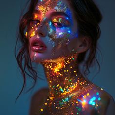 a woman with glitter on her body and face