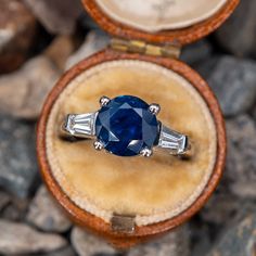 2.6 Carat Dark Blue Sapphire Engagement Ring w/ Baguette Accents Teal Sapphire Ring, Baguette Side Stones, Montana Sapphire Engagement Ring, Baguette Engagement Ring, Blue Sapphire Engagement Ring, Vintage Engagement Rings Sapphire, Blue Engagement Ring, Teal Sapphire, Fancy Rings