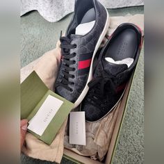 Just Used Ounce For Like 2 Hours And Never Used Them Again So They Are Like New! I Am Up To Reasonable Offers! Gucci Designer Sneakers, Casual Gucci Sneakers With Leather Sole, Gucci Black Low-top Sneakers, Gucci Black Lace-up Sneakers, Black Gucci Lace-up Sneakers, Black Luxury Gucci Sneakers, Luxury Black Gucci Sneakers, Designer Black Gucci Sneakers, Shoes Gucci