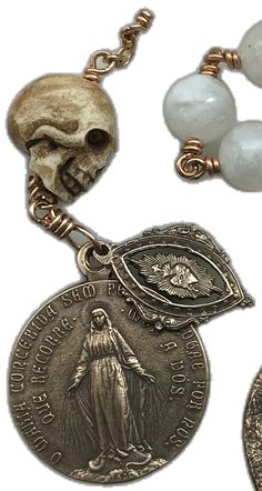 Decade Rosary, Memento Mori, Rosary, Moonstone, Bones, Ships, Gemstones, Beads, Quick Saves