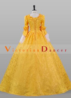 Yellow Floral Renaissance Marie Antoinette Victorian Dress for Women Condition: Brand New  Color:Yellow  Material: This dress made of High Quality Jacquard, soft,smooth and comfortable to wear  Sleeve Length: Long Flare Sleeve  Dresses Length:Floor-Length  Neckline: amp;nbsp; Square Collar  Decoration: Ruffles + Lace  Package Includes:  Dress    The length of skirt about 45 inches (114 cm) long from waist to hem regardless of size. This dress is pictured with a 6-hoop skirt Petticoat underneath Yellow Ball Gown For Wedding, Yellow Fitted Gown For Formal Events, Yellow Fitted Gown For Formal Occasions, Fitted Yellow Gown For Formal Events, Fitted Yellow Gown For Formal Occasions, Fitted Yellow Ball Gown, Yellow Fitted Ball Gown, Yellow Fitted Dress For Fancy Dress, Yellow Fitted Fancy Dress