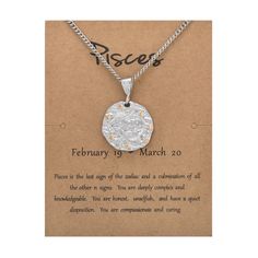 a necklace with a message on it that says,'march 19 - march 20