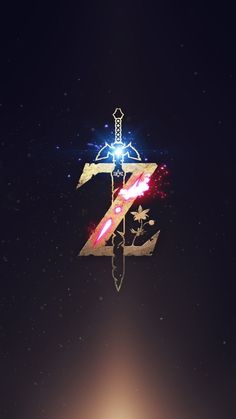 an image of the letter z in the sky with lights and stars on it's side