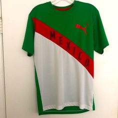 This Is A Brand New Item That Has Never Been Worn Before Casual Green Shirt For Sports Events, White Casual Shirt With Flag Print, Casual White Shirt With Flag Print, White Puma Logo Crew Neck Top, White Puma Logo Top For Streetwear, White Puma T-shirt For Sports, Sporty White T-shirt With Puma Logo, Sporty White Puma T-shirt, Green White Red