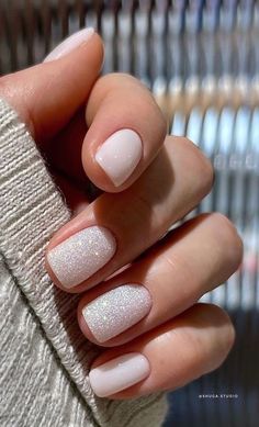 Natural White Nails With Glitter, Wedding Engagement Nails, Mom Nails, Pouty Lips, Navy Nails, Nails For Bride, Dip Nail, Sassy Nails