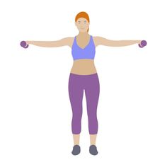 a woman is doing exercises with dumbbells in front of her body and arms stretched out