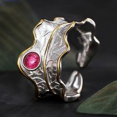 Natural Tourmaline Handmade Genuine 925 Sterling Silver Women's Fine Jewelry Adjustable Peony Leaf Rings Peony Leaf, Rings Moonstone, Leaf Rings, Jewelry Display Ideas, Silver Leaf Ring, Rings Opal, Animal Bracelet, Tourmaline Stone, Leaf Ring