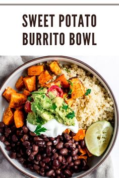 sweet potato burrito bowl with black beans and avocado