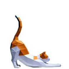 an orange and white cat sitting on its back with it's tail spread out