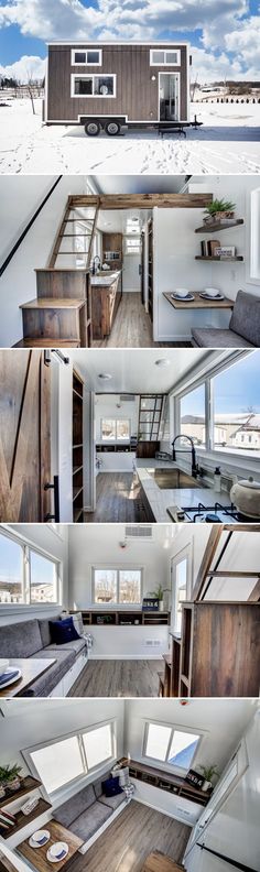 the interior and exterior of a tiny house