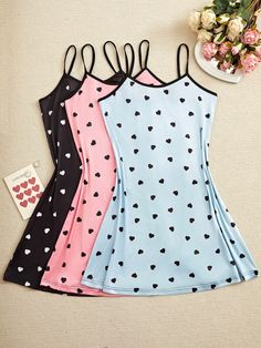 Women Summer 3-Piece Love Print Casual Cami Pajama Night Dress Multicolor Casual-Young  Sleeveless Knitted Fabric Colorblock,Geometric Nightgowns Medium Stretch All Women Sleep & Lounge, size features are:Bust: ,Length: ,Sleeve Length: Fitted Sleeveless Sleepwear For Pajama Party, Multicolor Sleeveless Cotton Sleepwear, Fitted Sleeveless Sleepwear For Sleepover, Multicolor Dresses For Sleepover, Multicolor Sleeveless Sleepwear For Sleepovers, Black Sleeveless Sleepwear For Sleepovers, Cute Sleeveless Nightgown For Bedtime, Cute Sleeveless Nightgown For Sleepovers, Cute Sleeveless Summer Nightgown