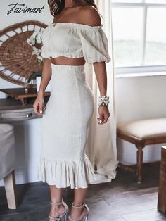 Tavimart Off Shoulder Short Top Midi Skirt Elegant Suit Women Summer Solid Skirt Matching Set Casual Slim Long Skirt Two Piece Set Outfit Bust Size(cm) Waist Size(cm) Top Length (cm) Dress Skirt(cm) S 104 62 23 81 M 108 66 24 83 L 112 70 25 85 XL 116 74 26 87 "Size measured by ourselves, sometimes has some errors, but always within 3cm." “If you have any questions about the size, please contact me” Two Piece Set Outfit, Skirt Matching Set, Mint Green Prom Dress, Evening Dress Beaded, Two Pieces Set Outfits, Elegant Suit, Skirt Elegant, Skirt Two Piece, Solid Skirt