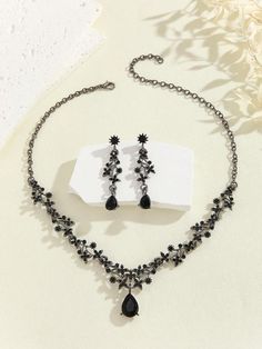 Style:Elegant \nDetails:Gemstone \nDetails:Water Drop \nGender:Women \nColor:Black \n Bridal Jewelry Set, Necklace Bridal, Women's Jewelry Sets, Wedding Board, Bridal Jewelry Sets, Water Drop, Style Elegant, Earring Necklace, Jewelry Set