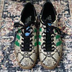 Gucci X Adidas Originals Gazelle 'Python Print' Brand New Never Worn Size: Us 12 Limited Sneaker Gucci Mens Sneakers, Gucci X Adidas, Gucci Ace Sneakers, Gucci Shoes Sneakers, Fur Sneakers, Adidas Originals Gazelle, Striped Shoes, Shoes Gucci, Silver Sneakers