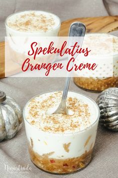 two desserts in glass dishes with cinnamon sprinkles on top and the title overlay reads, spectacular orange creme