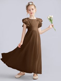 Description:   Flutter Crinkle Chiffon Junior Bridesmaid Dress   Details:     Silhouette: A-line  Fabric: Chiffon  Neckline: Scoop  Sleeve Length: Cap Sleeves  Embellishment: Bowknot   With padding and boning.    Available in full-size range (J4-J16) and in  custom size         Ask a question Solid Chiffon Dress With Ruffles, Ruffled Solid Color Chiffon Dress, Ruffled Chiffon Dress, Flutter Sleeve Bridesmaid Dress With Ruffles, Flowy Ruffled Bridesmaid Dress, Bridesmaid Dress With Ruffles And Flutter Sleeves, Solid Bridesmaid Dresses With Ruffles, Solid Color Ruched Chiffon Dress, Junior Bridesmaid Dresses