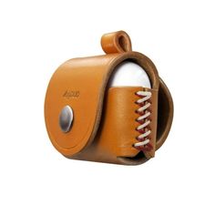 an orange leather case with laces on the front and side for a small device