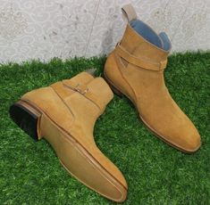 TrueLeather has been designing and making handmade leather products for 12 years. Our artisans make the best handmade product. At TrueLeather we believe in highest quality leather, craftsmanship and comfort for our customers. All products are handmade from real calf leather. Our unique handmade leather shoes stand out because of their high quality and premium leather finish. This Handmade Premium Camel Suede Boot will be freshly made for you. Its jodhpurs style, with Buckle and a High Ankle give it a elegant look and comfort felling. Leather sole make it durable, Prefect for everyday use Pakistan Shoes, Formal Boots, Handmade Leather Boots, Cowboy Shoes, Online Shopping Shoes, High Ankle Boots, Shoes Stand, Handmade Leather Shoes, Leather Boot Shoes