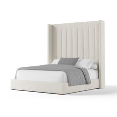 Nativa Interiors Aylet Vertical Channel Tufted Upholstered High 87" Solid + Manufactured Wood / Revolution Performance Fabrics® Commercial Grade Panel Bed Off White Queen - 71.00"W x 86.00"D x 87.00"H Channel Tufted Bed, Channel Bed, Tufted Upholstered Bed, Wingback Bed, Tufted Bed, Wingback Headboard, Standard Bed, Beds For Sale, Upholstered Bed