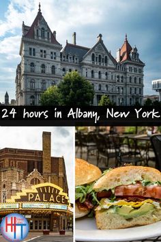 there are four pictures with the words 24 hours in albany, new york